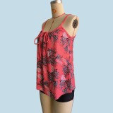 Women Swimwear Digital Print Strap Cover Top High-Rise Shorts Two Pieces Swimsuit