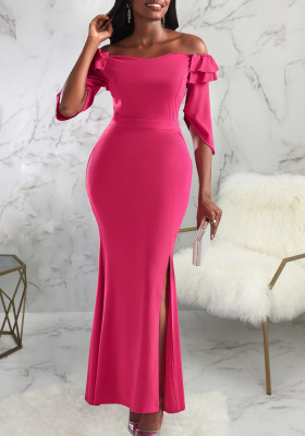 Sexy Fashion Solid Color Off Shoulder Slit Women'S Evening Dress