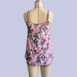 Women Swimwear Digital Print Strap Cover Top High-Rise Shorts Two Pieces Swimsuit