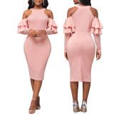Sexy Fashion Solid Color Cutout Shoulder Slit Women'S Midi Dress