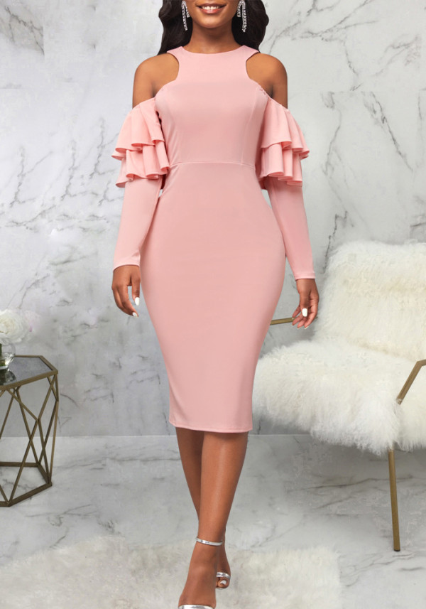 Sexy Fashion Solid Color Cutout Shoulder Slit Women'S Midi Dress