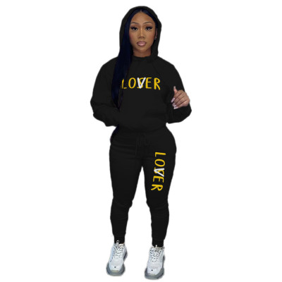 Women'S Sexy Fall Print Round Neck Loose Hoodies Two Piece Pants Set Tracksuit