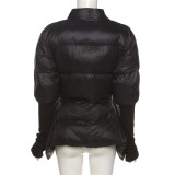 Autumn And Winter Women'S Style Jacket Belted Warm Fashion Solid Color Cotton Padded Coat