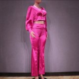 Women'S Fashion Cropped Shirt Slim High Waist Bell Bottom Pants Two Piece Set