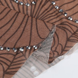Knitting high neck Beaded flower fishtail dress women's autumn sexy slim long sleeve dress