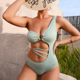 Bikini sexy hollow solid color oblique one-shoulder one-piece swimsuit