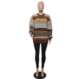 Women Fall Round Neck Jacquard Long Sleeve Sweater