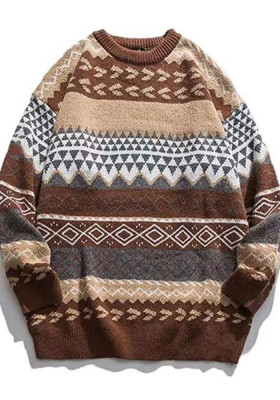 Women Fall Round Neck Jacquard Long Sleeve Sweater