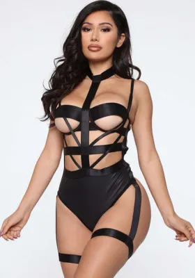 Women Lace-Up Cross Backless Bodysuit Sexy Lingerie