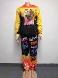 Women Casual Loose Print Hoodies And Pant Two Piece