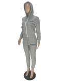 Women's Fashion Print Fall Winter Fleece Hoodies Zip Hooded Two Piece Set