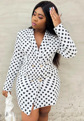 Plus Size Women's Black and White Spotted Dress