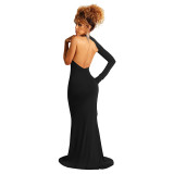 Party Sexy Low Back Women's Irregular One Shoulder Evening Dress