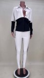Women's Casual Slim Fit Black and White Patchwork Shirt Two Piece