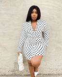 Plus Size Women's Black and White Spotted Dress