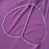 Women's Fall Solid Casual Turndown Collar Button Short Sleeve Diamond Chain Cutout Short Dress