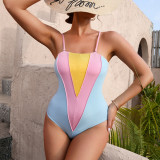 Women Bikini Colorblock One Piece Swimwear