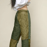 Women's autumn and winter fashion Casual Patchwork pocket elastic waist straight loose cotton pants