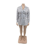 Plus Size Women's Black and White Spotted Dress