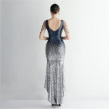 Chic Elegant Long Gradient Sequin Beaded Evening Dress Long Formal Party Slim Fit Mermaid Prom Dress