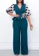 Women's V-Neck Slim High Waist Mesh Patchwork Plus Size Jumpsuit