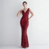 Chic Elegant Long Fringe Sequin Mermaid Prom Dress Long Formal Party Slim Fit Evening Dress