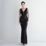 Chic Elegant Long Fringe Sequin Mermaid Prom Dress Long Formal Party Slim Fit Evening Dress