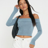 Women's Fall/Winter Fashion Off Shoulder long Sleeve Solid Casual Crop Top T-Shirt