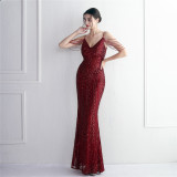 Elegant Chic Beading Straps Party Sequin Prom Dress Long Formal Party Gown Slim Evening Dress