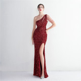 Plus Size Beauty Elegant Sequins Slit Formal Party Evening Dress