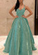 Straps V-neck Sparkling Long Swing A-Line Slim Fit Evening Gown