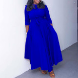 Women's Fall Winter Fashion Chic Solid long sleeve Belted African Plus Size Maxi Dress