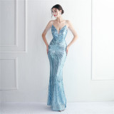 Plus Size Beauty Elegant Sequins straps V-neck Formal Party Evening Dress