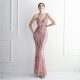 Elegant Chic Beading Straps Party Sequin Prom Dress Long Formal Party Gown Slim Evening Dress