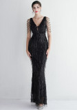 Chic Elegant Long Fringe Sequin Mermaid Prom Dress Long Formal Party Slim Fit Evening Dress