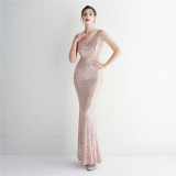 Chic Elegant Sequined Beaded Prom Dress Long Formal Party Slim Fit Evening Dress