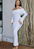 Women's Fall Solid Casual Off Shoulder Long Sleeve Slim High Waist Long Dress