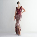 Chic Elegant Long Gradient Sequin Beaded Evening Dress Long Formal Party Slim Fit Mermaid Prom Dress