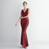 Chic Elegant Sequined Beaded Prom Dress Long Formal Party Slim Fit Evening Dress