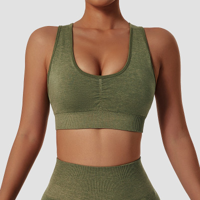 Women Seamless Yoga Bra Outdoor Quick Dry Tank Sports Bra Gathering Running Fitness Tank Top