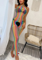High Stretch See-Through Hollow out Fishnet Sexy colorful bodystock