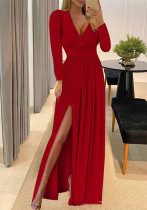 Women Elegant V-Neck Ruffle Dress