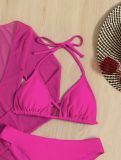 Women mesh Solid Color Sexy Beach Sunscreen Swimwear Three-Piece