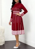 Women Fall Vintage Print Long Sleeve Dress