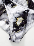 Marble Print Three-Piece Sexy Bikini Beach Cover Up Swimsuit
