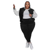Women's Plus Size Two-Piece Ribbed Baseball Tracksuit