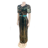 Christmas African Women Sequins Beaded Party Dress Maxi Dresses