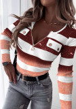 Autumn And Winter Street Fashion Knitting Slim Fit Long Sleeve Round Neck Zip Top T-Shirt