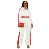 Women'S Striped Button Colorblock Shirt Slit Pants Sports Two Piece Set