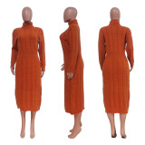 Women'S Solid Turtleneck Knitting Long Dress (No Belt)